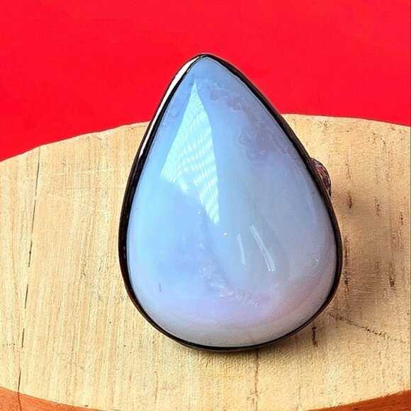Hand Made 925 Sterling Silver Ring Size 7.75 with 40 ct Natural Chalcedony - Picture 2 of 13